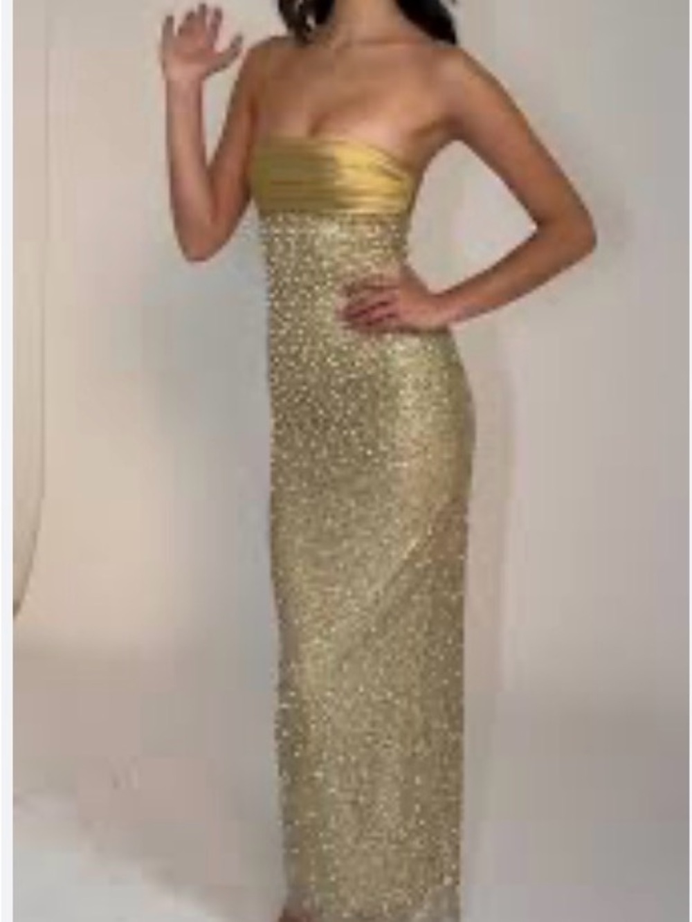 Strapless Gold Sequin Column Evening Dress #06